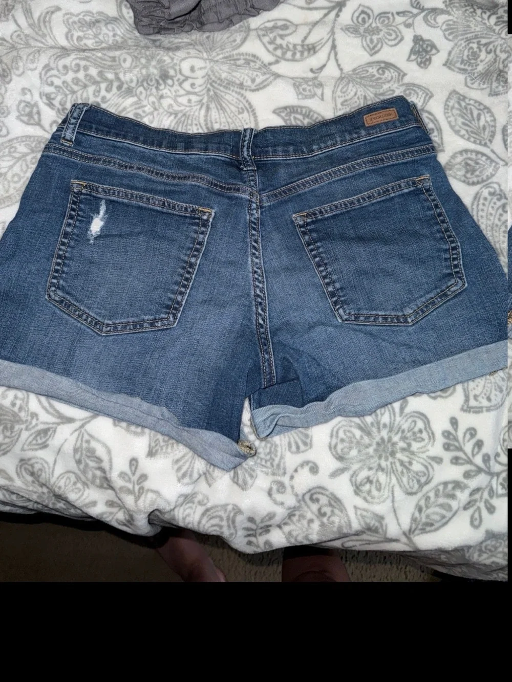Sneak Peek Distressed Rolled Hem Denim Shorts - Blue